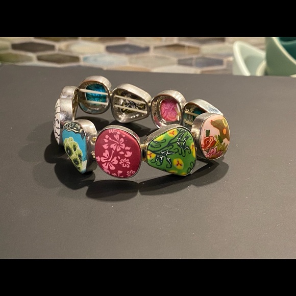 FIMO clay bracelet, bright colors set in silver metal with elastic - Picture 2 of 7